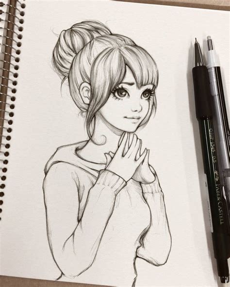 cute sketch of girl|More.